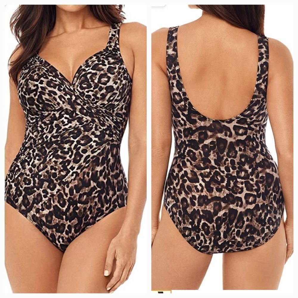 Miraclesuit Womens Belle Gattino Revele  One-Piece animal print Swimsuit Size 10